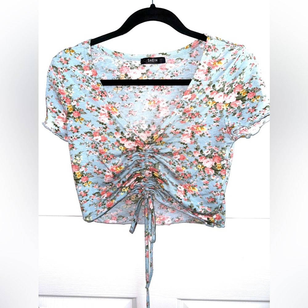 Floral Light blue crop with strings